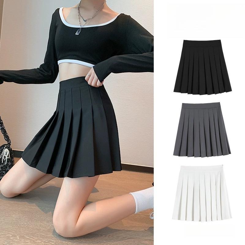 Black Pleated Skirt for Women Spring Autumn Winter High-Waisted Slimming A-Line Student Petite College Casual All-match Versatile JK Skirt