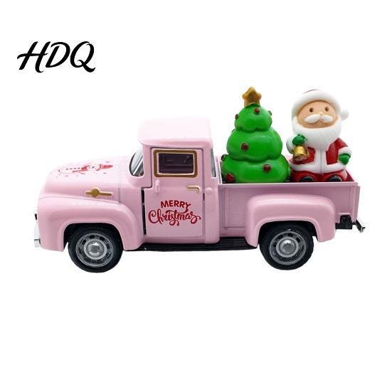 Miniature Truck Model Christmas Pickup Figurine Vintage Car Statue with Santa Claus Red Figurine Tree Snowman Alloy Vehicle Ornament for