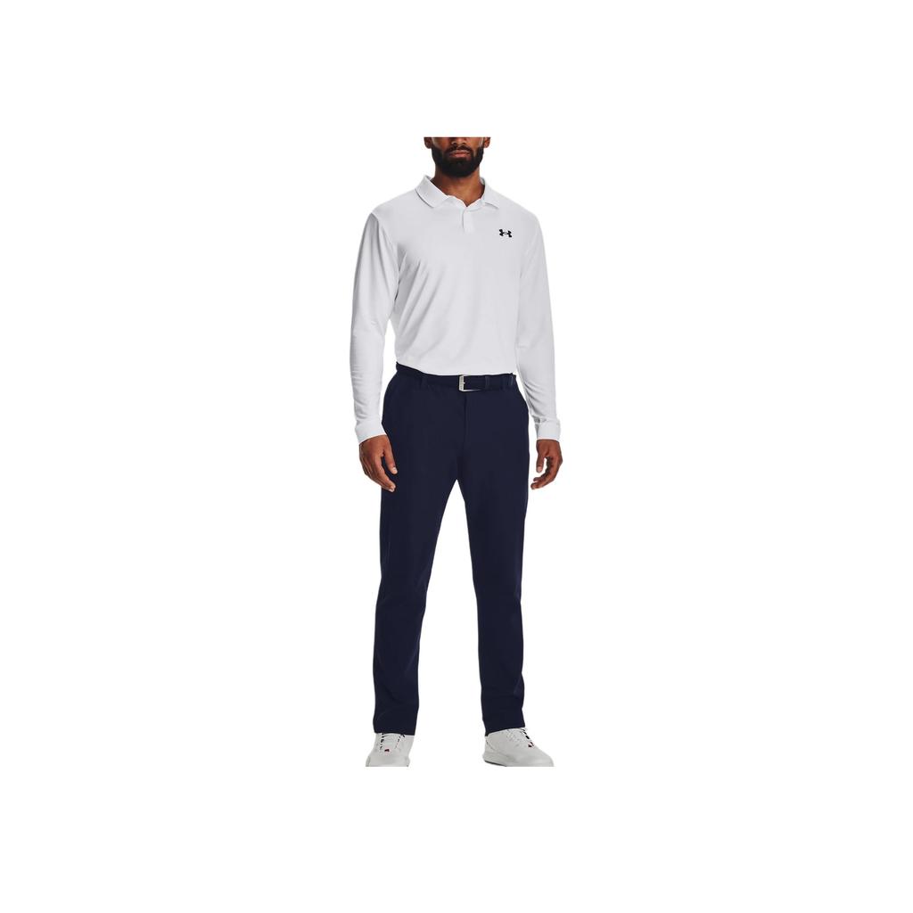 Under Armour Solid Color Printed Long Sleeve Polo Shirt Men Tops White 1379728-100