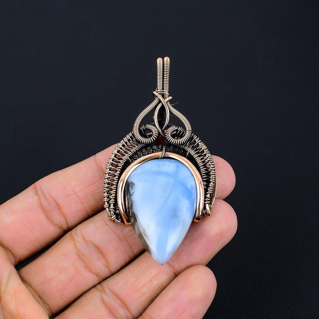 Owyhee Opal Gemstone lucrat manual din sârmă de cupru pur înfășurată în pandantiv bijuterii pentru Ziua Recunoștinței