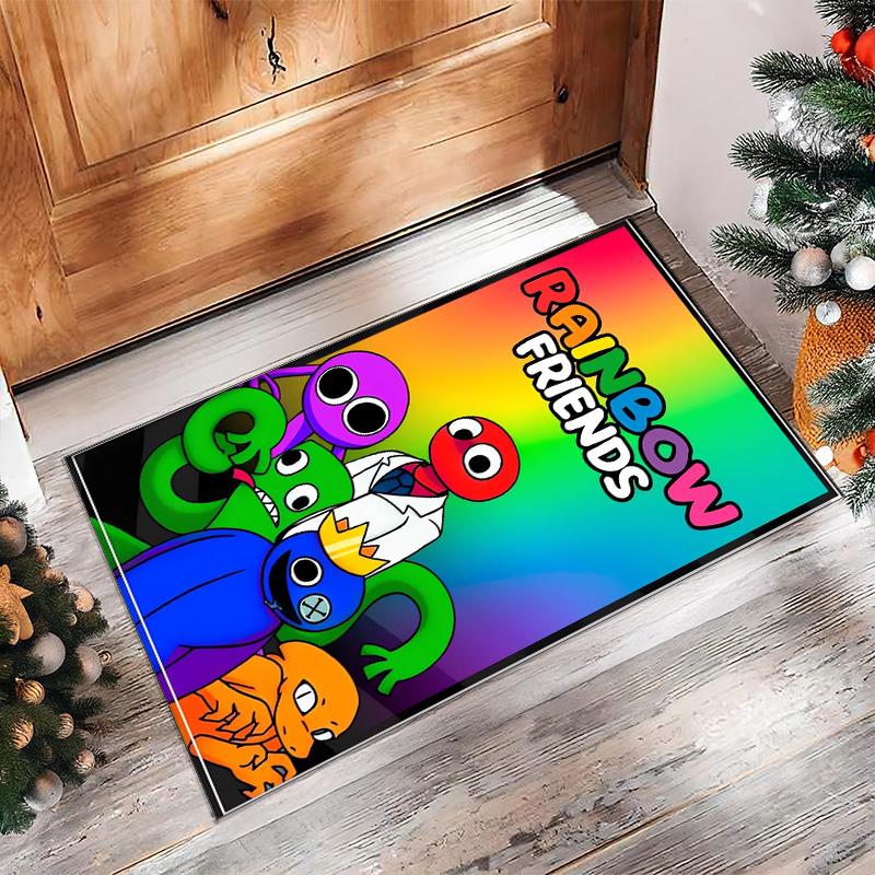 Rainbow Friends Crystal Velvet Rug, Soft Anti‑Slip Crystal Velvet Carpet for Living Room Bedroom Home Decor