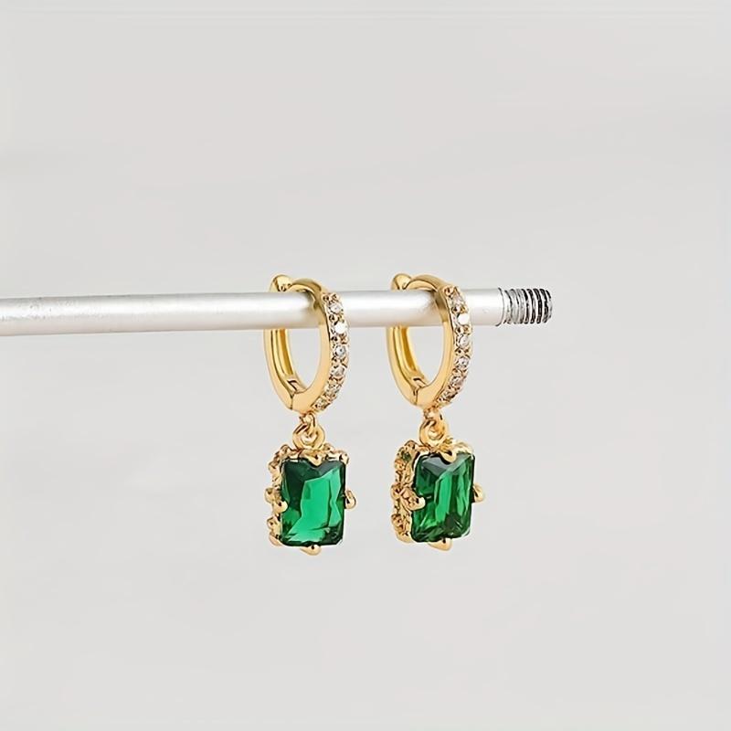 Trendy Colorful Zircon Square Dangle Earrings for Women Exquisite Gold Color Geometric Ear Accessories Party Jewelry