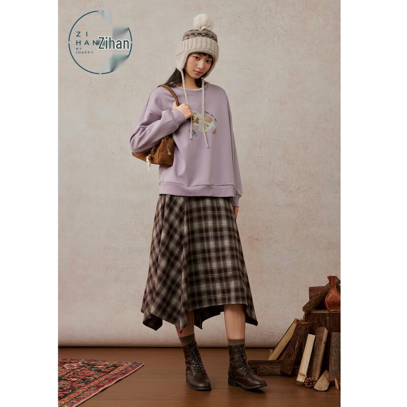 ZIHAN Women's Retro Irregular Plaid A-Line Skirt