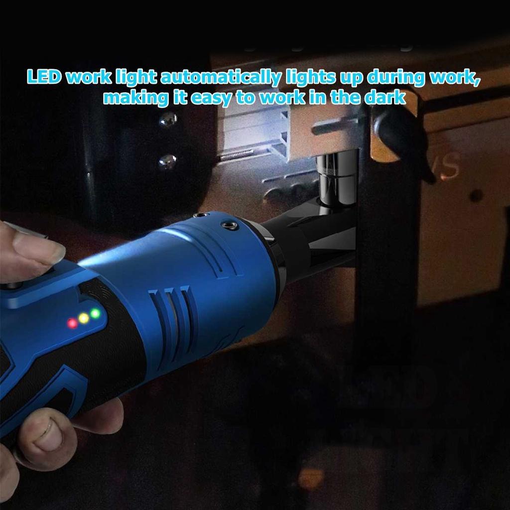 Blue 100N.m Electric Wrench Cordless Ratchet Rechargeable Scaffolding Right Angle Wrench with  2 Battery Charger Power Tool 18V 3/8Inches