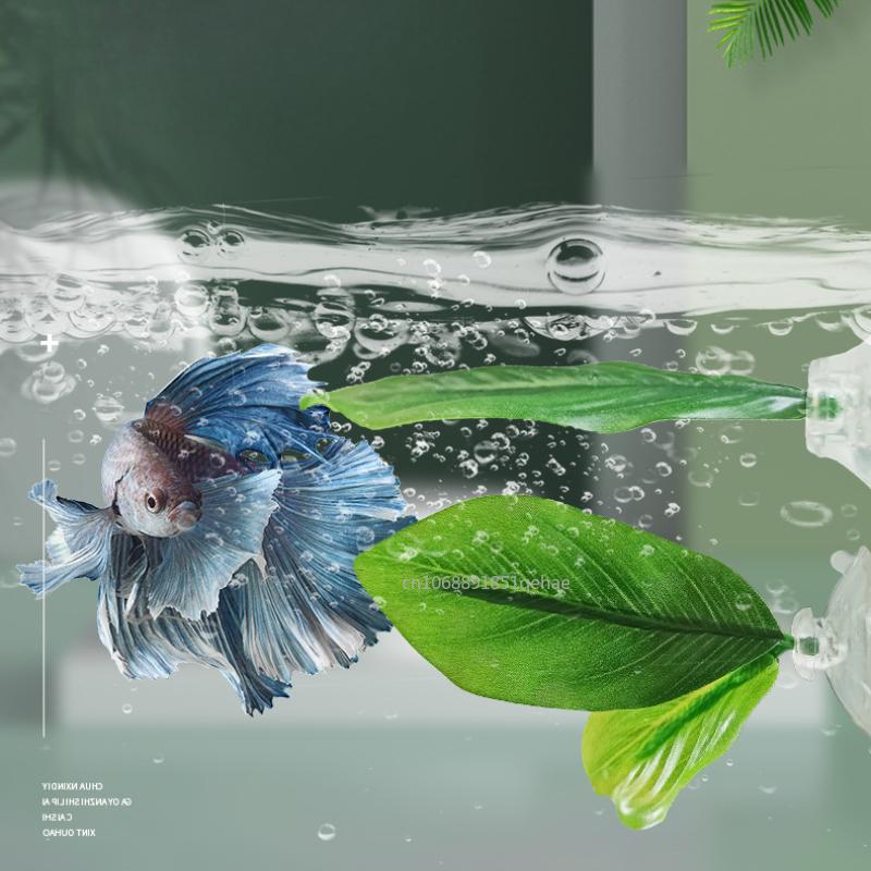 Grünes Blatt Hängematte für Betta Fische Stressreduzierende Aquariumsichere Dekoration mit Saugnapf für Aquarium Künstliche Pflanzen Dekoration