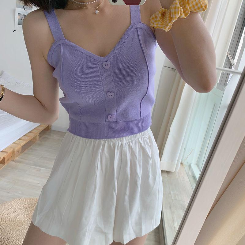 

IELGY женский жилет, модный короткий летний однобортный свитер без рукавов с v-образным вырезом и подтяжками One size фиолетовый