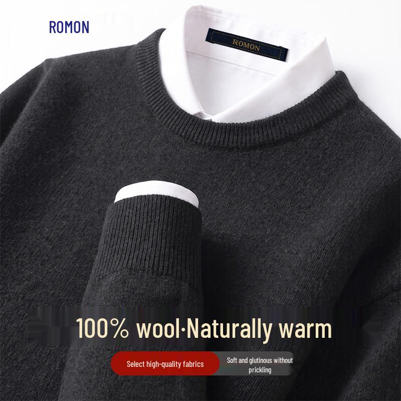 Luomeng Men's 100% Merino Wool Round Neck Pullover Sweater