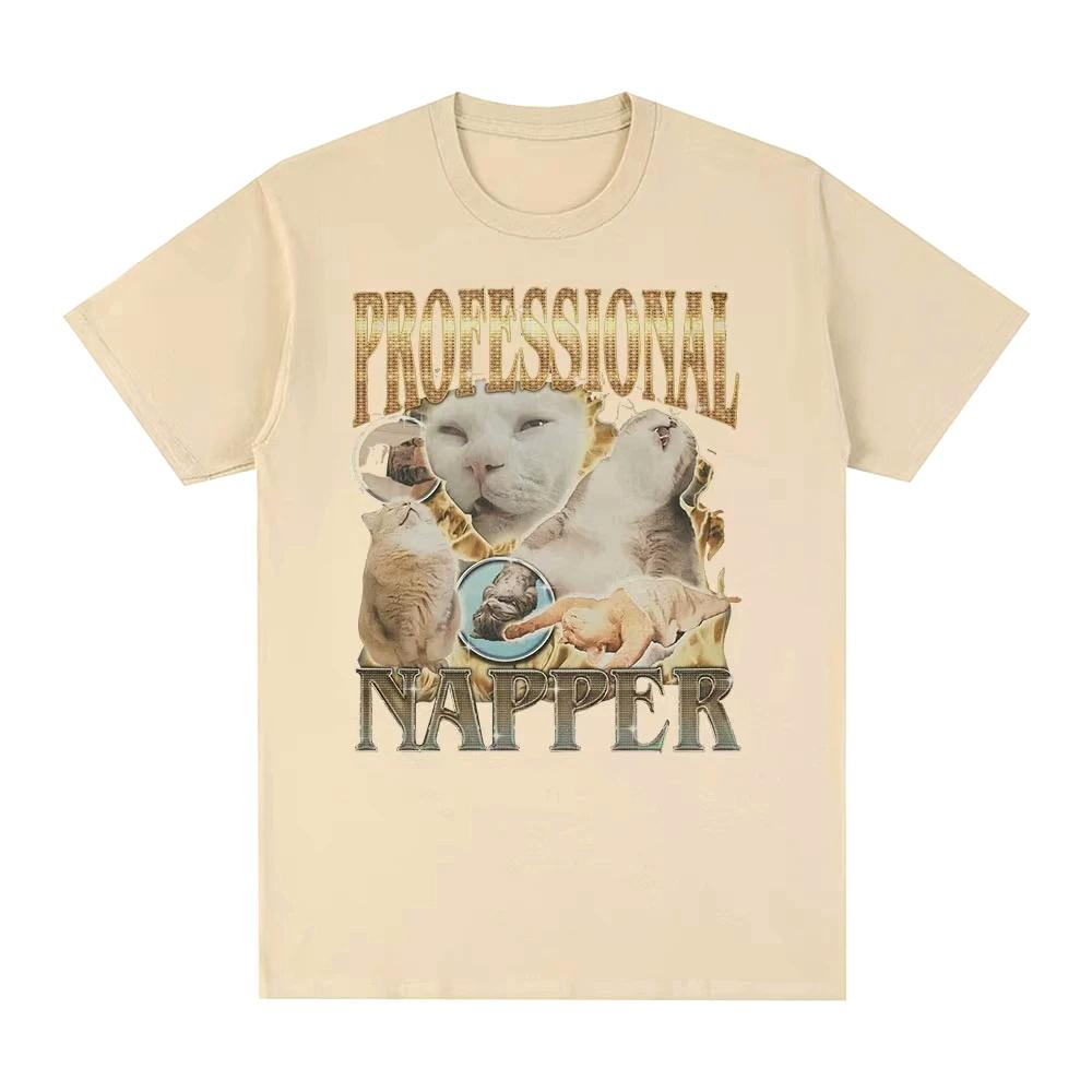 Professional Napper Funny Cat Meme Printed T-shirt Women Casual T Shirt Fashion Vintage Round Neck T-shirts Streetwear