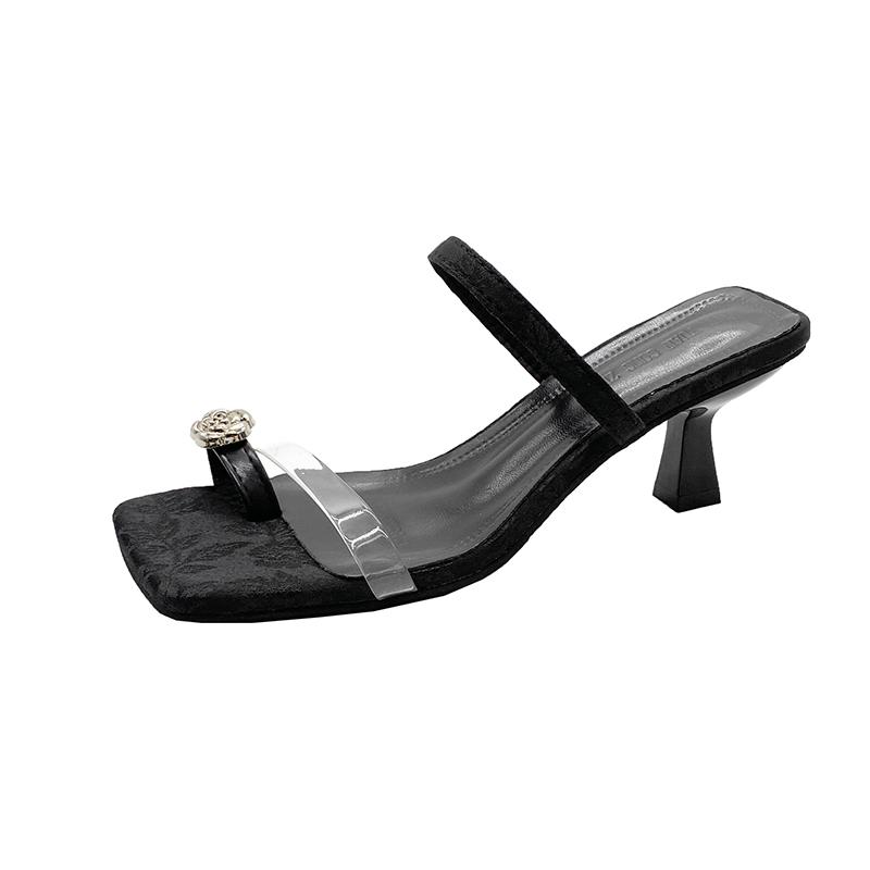 Fashion High-Heeled Shoes Lady Slippers Casual Square Heel Low Jelly Slides Slipers Women Luxury Block Glitter 2025 Summer