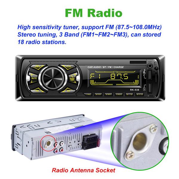 Car MP3 Player FM Radio 3 Inch Large LED Segment Displays AUX Input USB Fast Charging Function DC 12V With Wireless Steering Wheel Remote Control