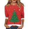 Women's O-Neck 3/4 Sleeve Christmas Print Top