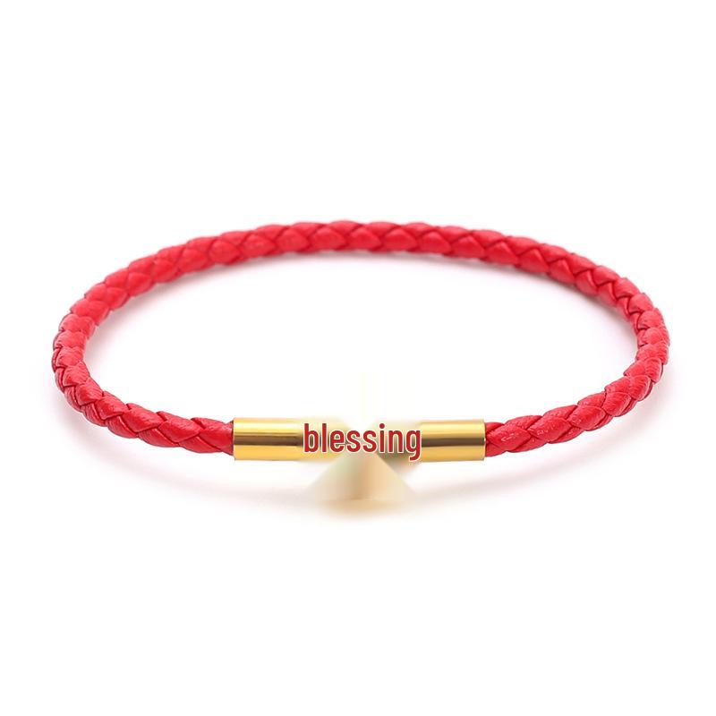 Handmade Adjustable Year of the Rat Lucky Red Rope Bracelet with Stainless Steel Wire 21cm