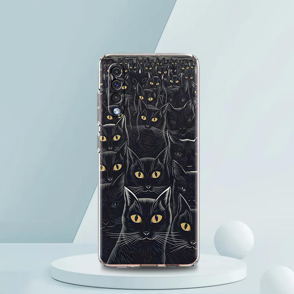 Transparent Phone Case for Samsung Galaxy A16 A14 A12 A22 A24 A42 A03S A06 A20 A30 A40 Soft TPU Cover Cute Cartoon Cat Pattern