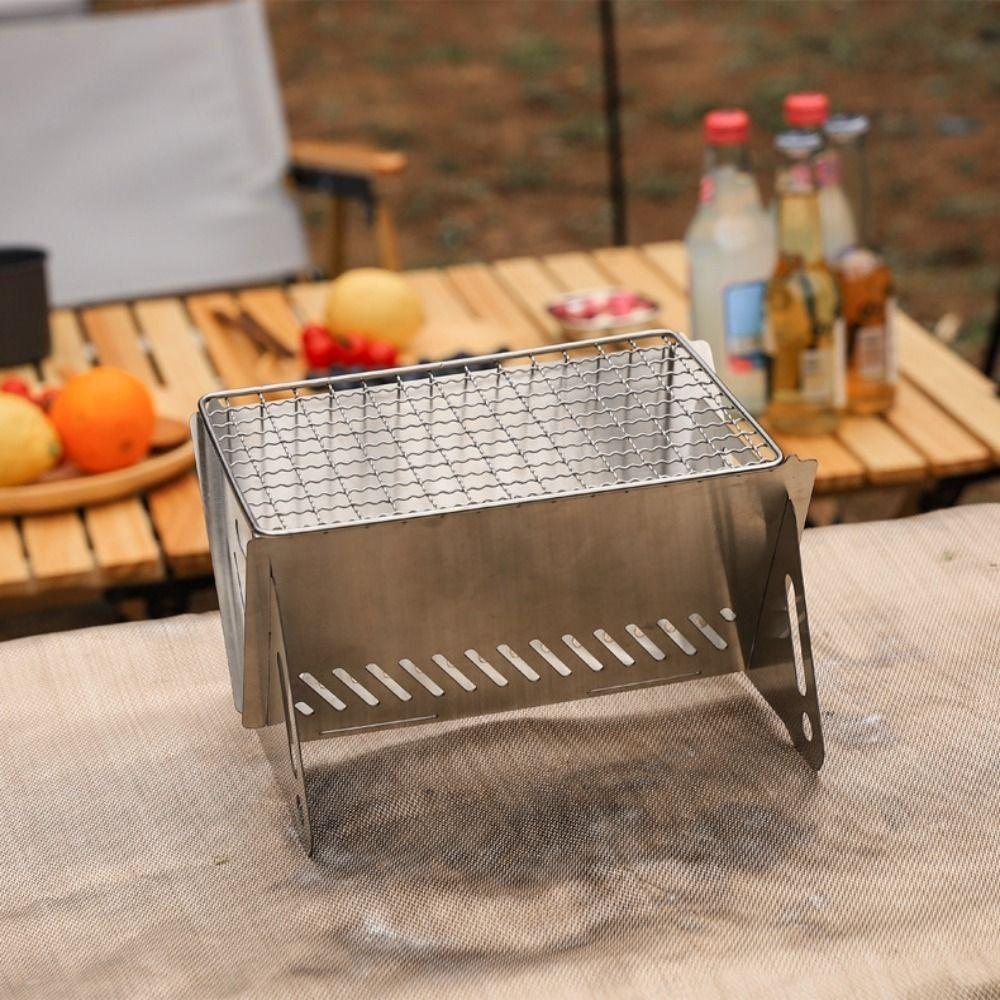 Stainless Steel BBQ Grill Rack Portable Grill Burn-er Stand Compact Folding Barbecue Grill  Picnic