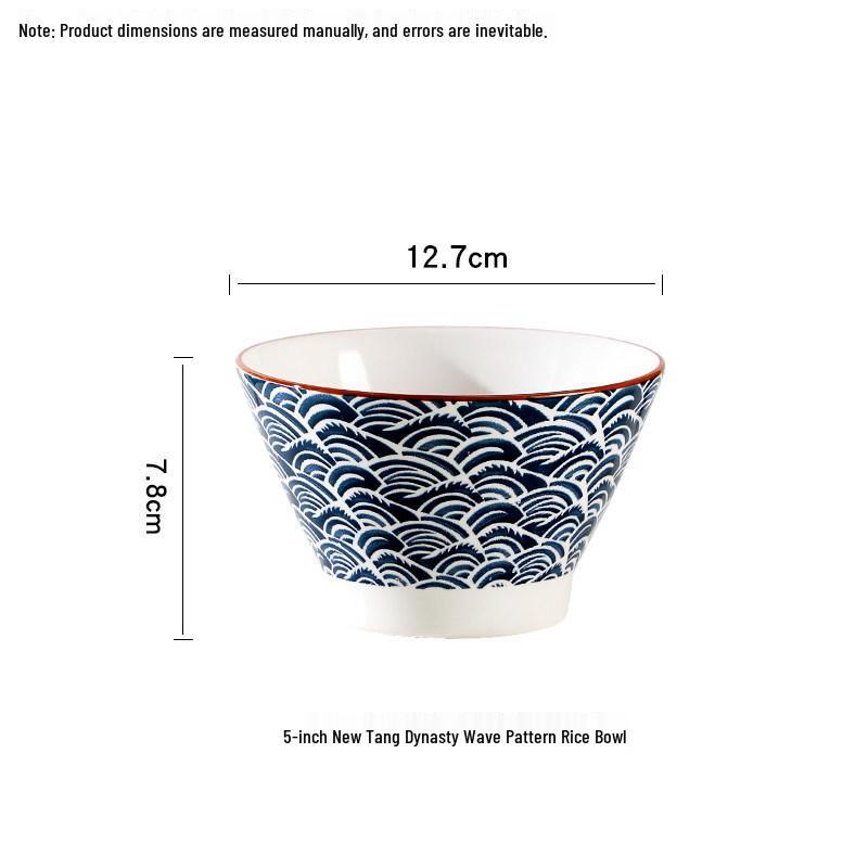 Set of 8 Japanese-Style 5-Inch Ceramic Rice Bowls for 2025, High-Footed Conical Hat Design for Home Use.