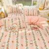 Botanical Floral and Cartoon Rabbit Duvet Cover 3pcs Kawaii Pink Bedding Set For Girl Teen 100% Cotton Farmhouse Comforter Cover