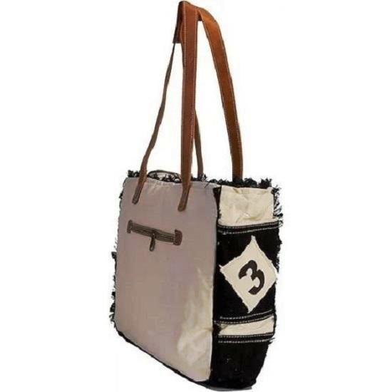 SEL de MER Upcycled lerret og skinn skulderveske Tote Crossbody Purse Leather