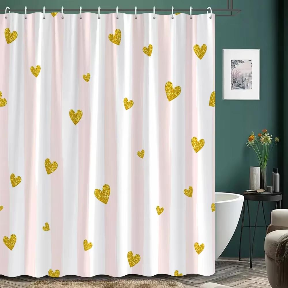Modern Girl Pink Bow Pattern Shower Curtain, Bathroom Curtain,Printed Polyester Home Decorative Curtain With Hooks