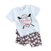 Toddler Boy Shorts Set Letter Print Short Sleeve Round Neck T-Shirt with Baseball Pattern Shorts 2Pcs Outfit