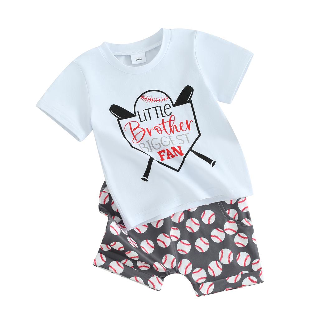 Toddler Boy Shorts Set Letter Print Short Sleeve Round Neck T-Shirt with Baseball Pattern Shorts 2Pcs Outfit