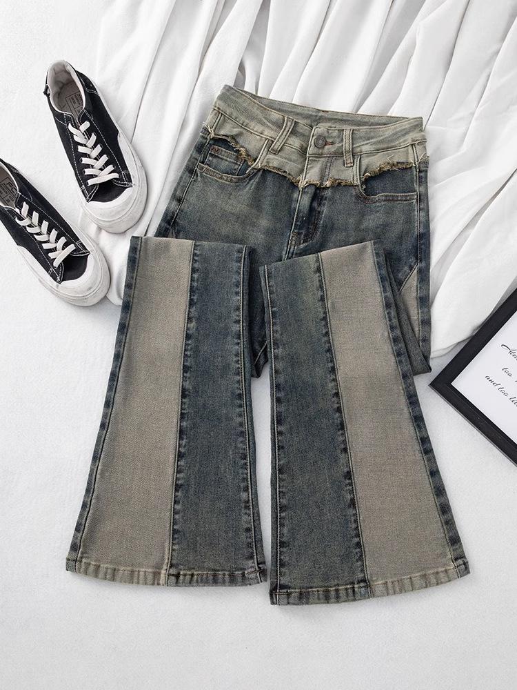 

Женские ретро джинсы микро клеш пэчворк 2025 - Стройнящие и с бахромой для весны/осени 5XL