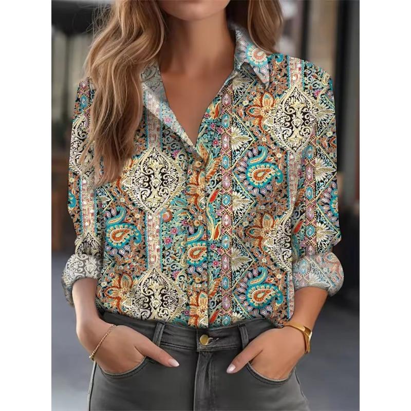 

Модная повседневная женская рубашка с длинным рукавом, универсальная свободная рубашка, женственный топ с принтом XS