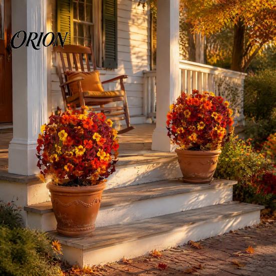Reusable Plastic Flowers for DIY Crafts Artificial Fall Outdoors, Fake Autumn Topiary Ball, UV Resistant Faux Mums with Ground Plants Home Decor Spike