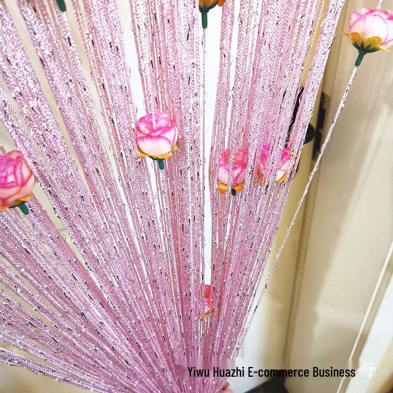 

Трансграничная розовая нитяная штора с серебряной нитью - Зашифрованная цветочная перегородка (1*2) для Дверных проемов 1m Wide x 2m High (Velcro)