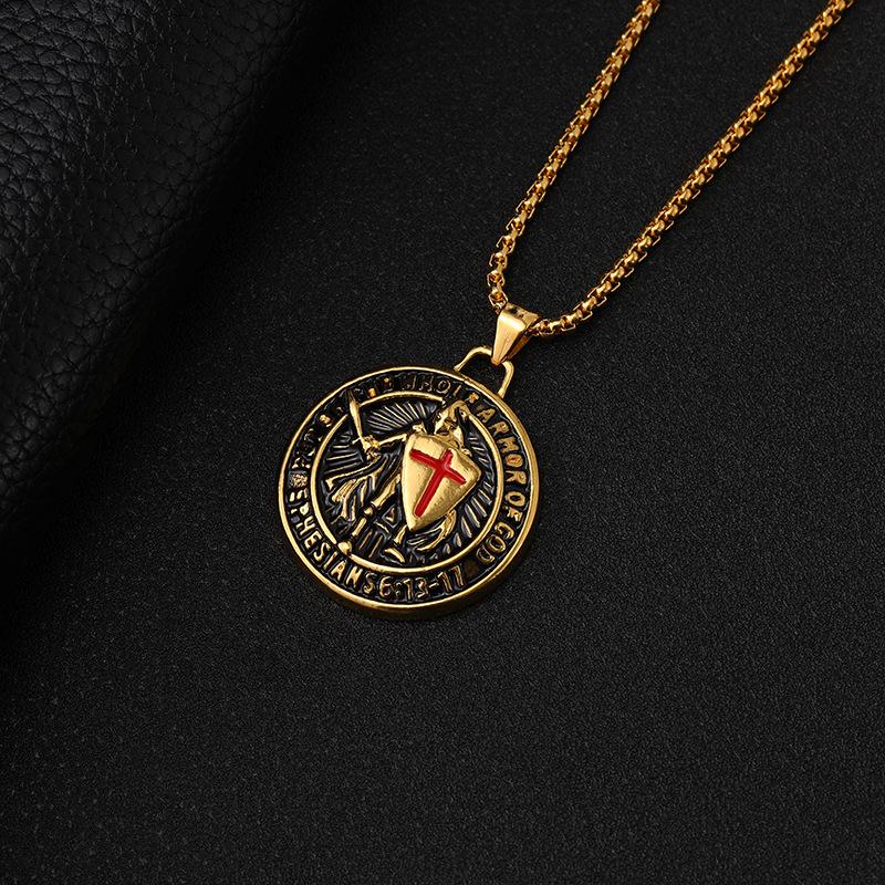 New Vintage Jewelry Zinc Alloy Epoxy Western Medieval Templar Pendant Necklace