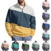 Men's Casual Zip Pullover Top with Stripe Print, Stand Collar, Wrinkle- Fall Winter Athletic Wear