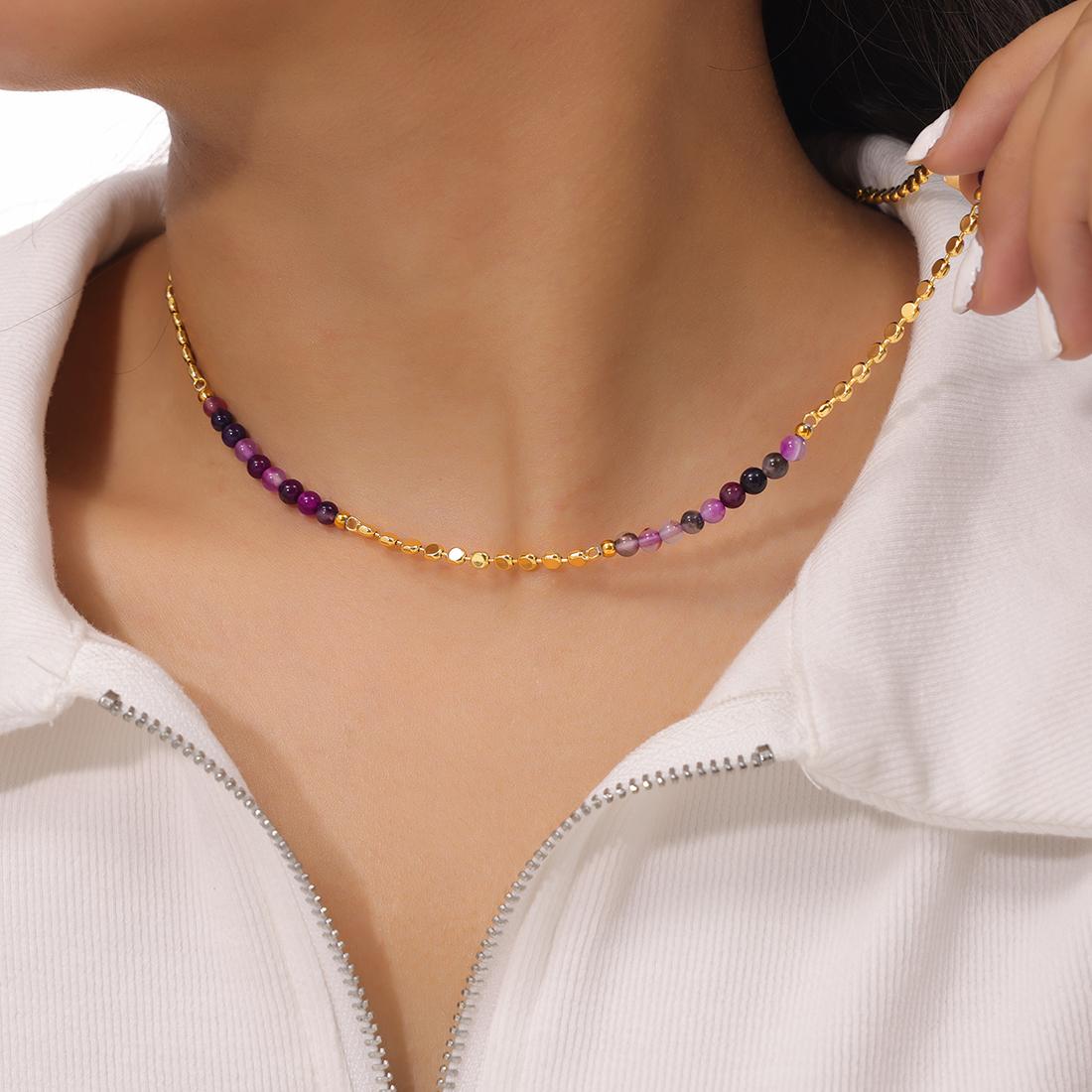 

Великолепное фиолетовое ожерелье из бусин для женщин, медная цепочка с агатом, шарм, циркон, оптом