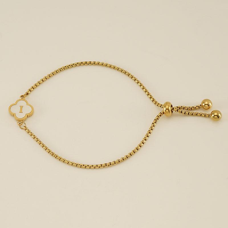 Elegant Stainless Steel Four-Leaf Clover Letter Bracelet - High-End Versatile Design