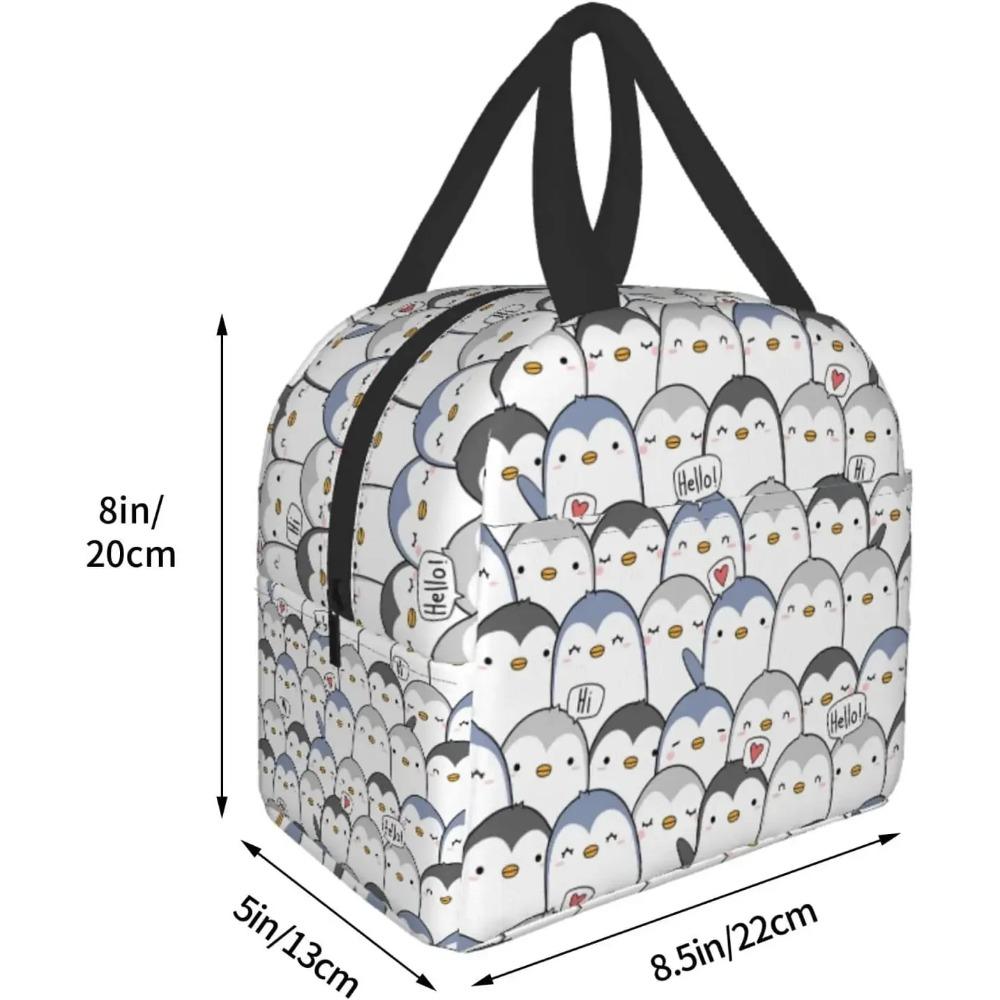 Cute Penguin Greeting Lunch Bag for Women Teens Insulated Water-Resistant Tote Bag Reusable Lunch Box for Picnic Travel Work