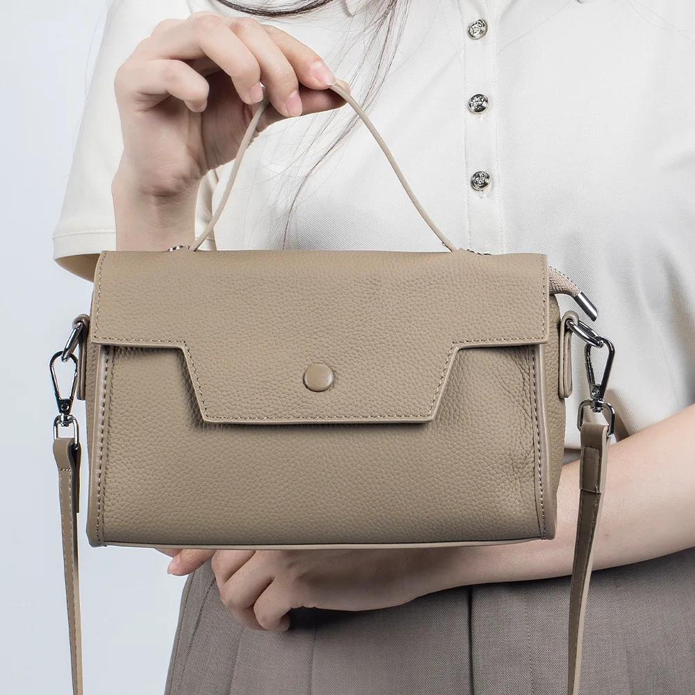 Real Leather Fashionable Women's Bag, High-end Handbag New Commuting Shoulder Bag, Women's Niche Crossbody Bag, Small Square Bag