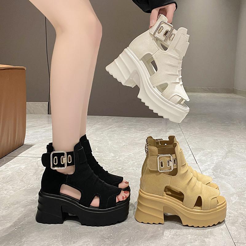 TUINANLE Women Sandals Summer High Heels Ladies Chunky Shoes Platform Wedges Sweet Zip White Sandals