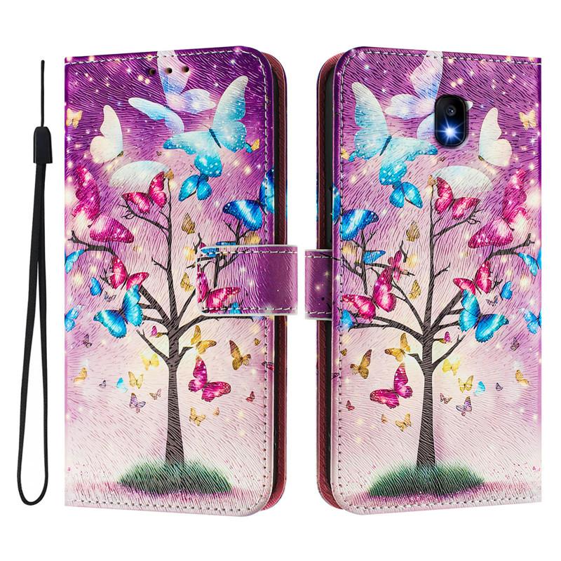 J330 Leather Phone Case For Samsung Galaxy J3 J5 J7 Pro 2017 EU J6 J4 Plus 2018 Coque Flip Cover Wallet Magnetic Painted Cases