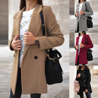 Women Autumn Winter Fashion Wide Lapel Double-line Buttons Warm Coat Outwear