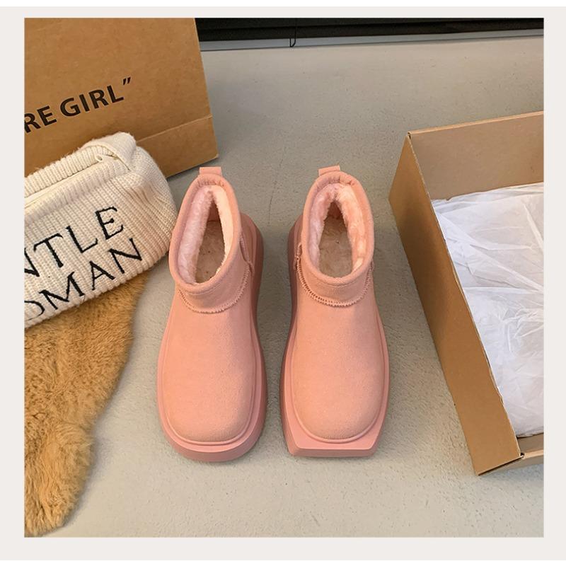 Women's Fashion Lightweight Height-enhancing Soft Sole Winter Warm Fur One Snow Boots Velvet Lined Non-slip Casual Sports Cotton Boots