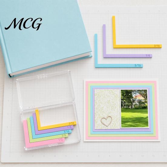Framing Spacer Ruler Set Paper Crafting Alignment Guides with Storage Case, 5 Pcs Color-Coded L-Shaped Engraved Size Markings Spacers Tabs for