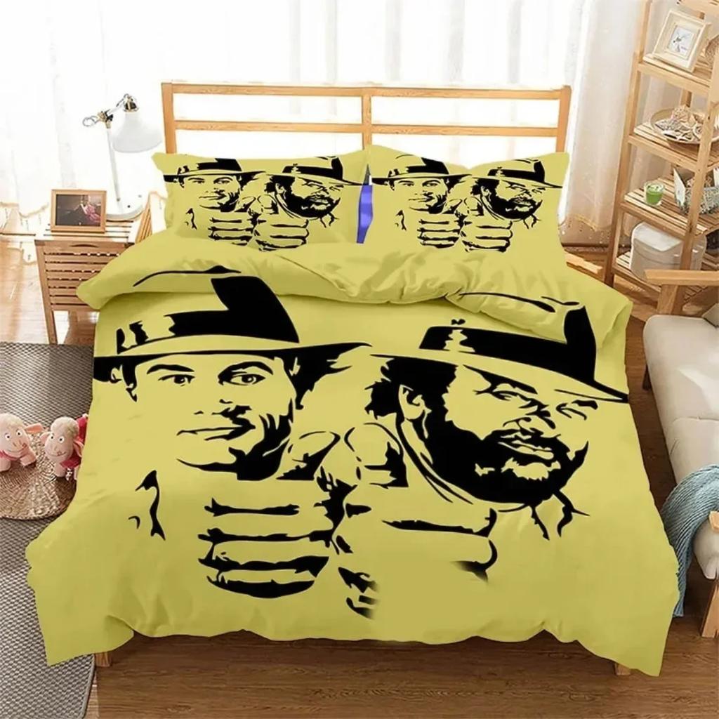 3D-gedrucktes Filmstar-Bettwäscheset Bud S-Spencer T-Terence Hill Bettwäscheset Bettbezüge Kissenbezüge Tagesdecke Bettwäscheset