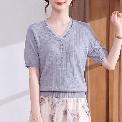 Women's Summer Ice Silk Knit Short Sleeve Top