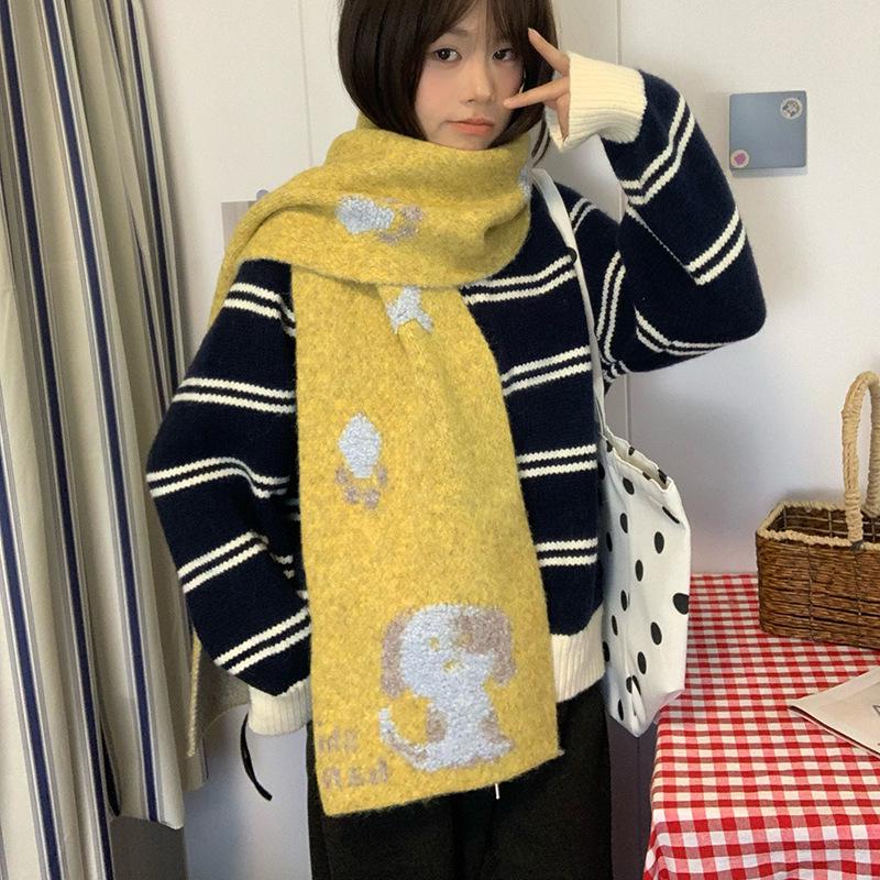 Women's Fluffy Knitted Puppy Scarf - Cozy Wool for Autumn & Winter