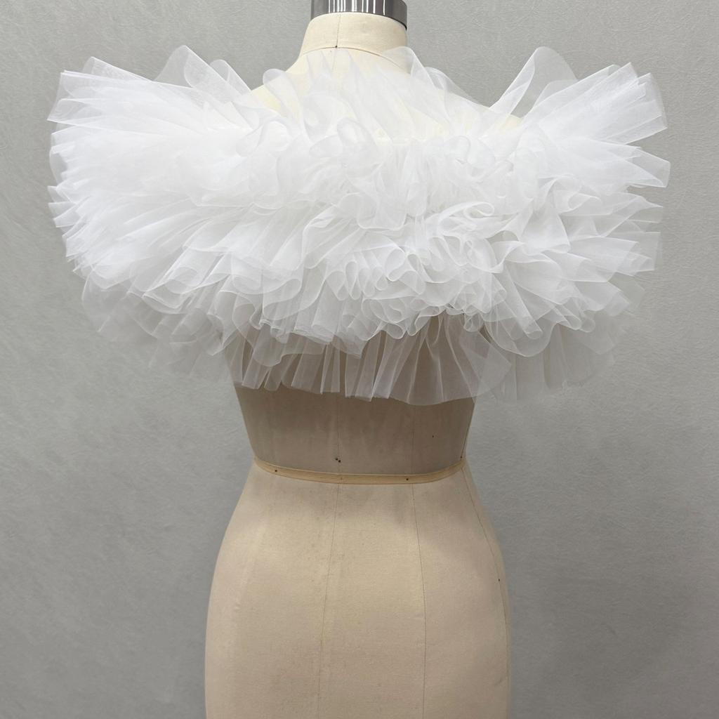 Donna Spalle Scoperte Soffice Grande Coprispalle in Tulle Nodo con Nastrino di Raso Davanti Bolero Rete Trasparente Copricostume per Matrimonio Sposa Abito da Sera Shooting Fotografico Festa