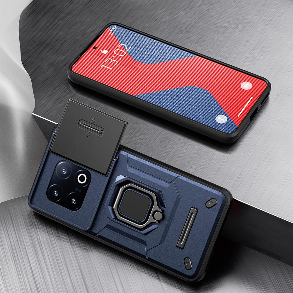 KEYSION Husă Armură Rezistentă la Șocuri pentru IQOO 13 5G Glisantă Push Pull Protecție Lentilă Cameră Inel Suport Acoperire Spate Telefon pentru IQOO 13 5G