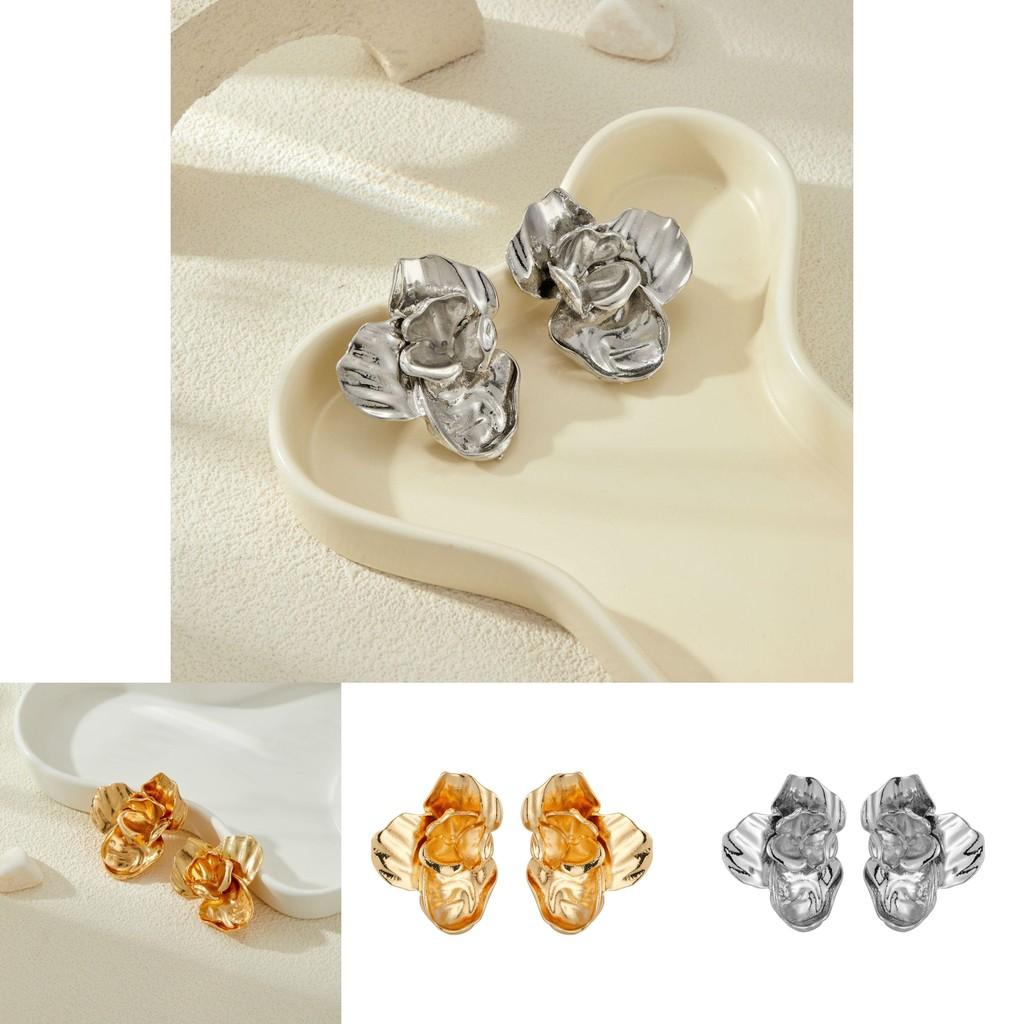 Elegant Vintage Luxury Alloy Floral Earrings With Exquisite Layered Gold Design For Women