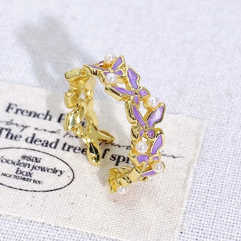 Exquisite Fairy Sweet Enamel Oil Butterfly Series Open Ring Stacked With Female French Light Luxury High-End Ring