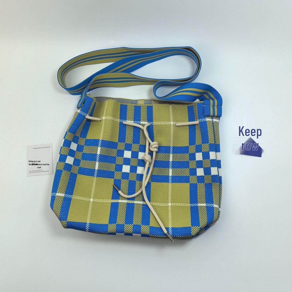 Nowa Dwukolorowa Torba Kwiatowa ze Sznurkiem: Elegancka pleciona torebka damska na ramię w stylu miejskiego szyku