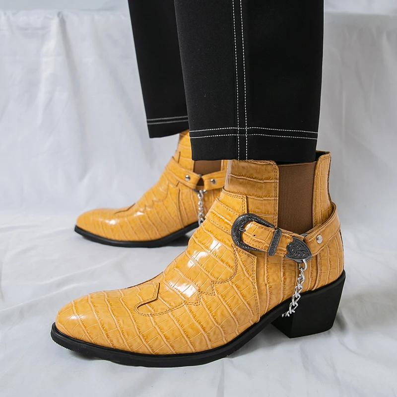 Men's Fashion Ankle Boots, Buckle & Chain Decoration, Dress Boots for Trendsetters&Casual&Party