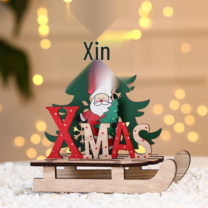 Creative Hand-Painted Cartoon Wooden Sleigh Ornament - DIY Christmas Assembly Decoration