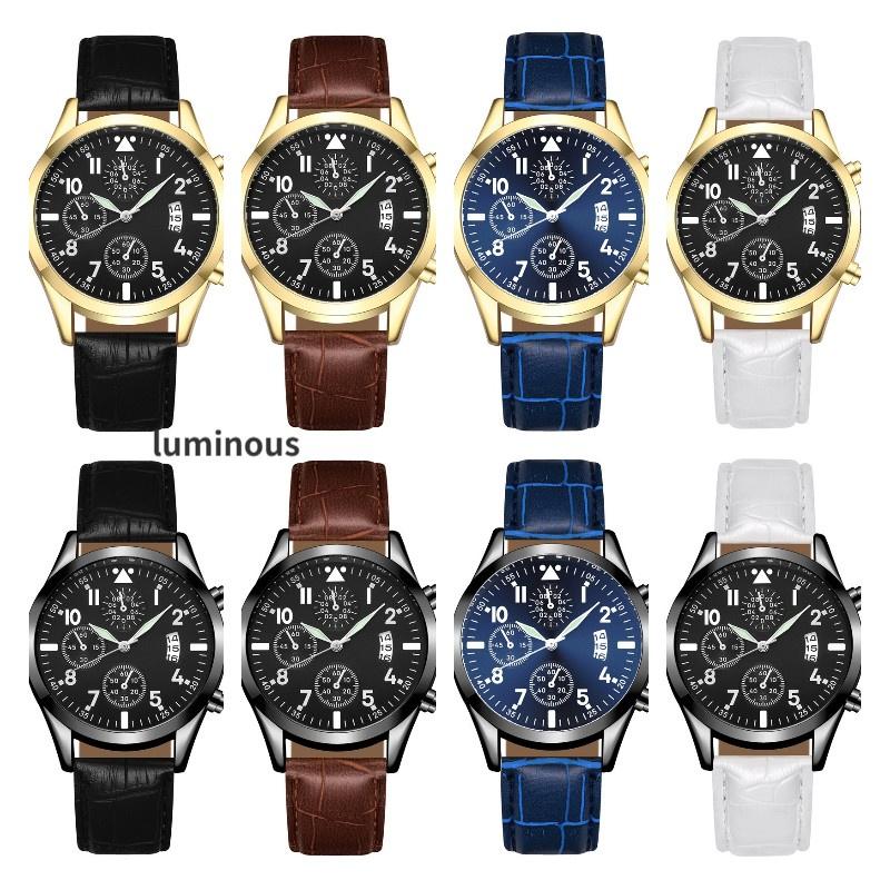 New Casual Business Multifunctional Calendar Luminous Men's Watch Quartz Watch Leather Strap Watch 98001 Belt Style)